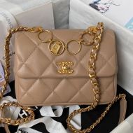Chanel AS4274 Flap Shoulder Bag with Ring Badge in Shiny Calfskin Brown