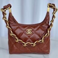 Chanel AS4922 Small Hobo Bag with Chunky Chain Strap in Lambskin Burgundy