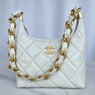 Chanel AS4922 Small Hobo Bag with Chunky Chain Strap in Lambskin White