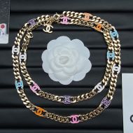 Chanel Thick Chain Necklace with Multicolor Logo in Metal Gold