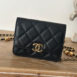 Chanel Wallet with Chain in Texture Calfskin Black