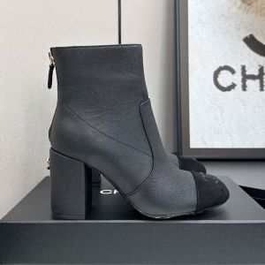 Chanel Ankle Boots with Strass Logo Women in Glitter Grosgrain Black
