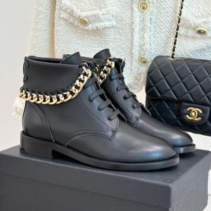 Chanel Ankle Boots with Thick Metal Chain Women in Calfskin Black