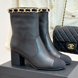 Chanel Ankle Boots with Woven Chain Women in Calfskin Black