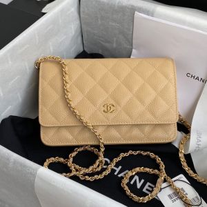 Chanel AP0250 Classic Wallet with Chain in Grained Calfskin Apricot