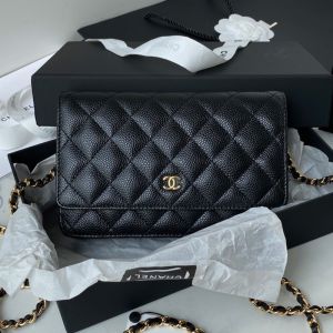 Chanel AP0250 Classic Wallet with Chain in Grained Calfskin Black/Gold