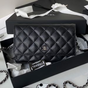 Chanel AP0250 Classic Wallet with Chain in Grained Calfskin Black/Silver