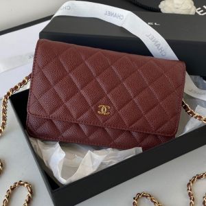 Chanel AP0250 Classic Wallet with Chain in Grained Calfskin Burgundy