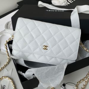 Chanel AP0250 Classic Wallet with Chain in Grained Calfskin White