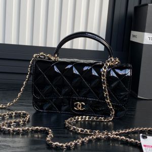 Chanel AP3226 Flap Phone Holder with Chain in Patent Leather Black