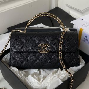Chanel AP3238 Kelly Clutch with Chain in Grained Calfskin Black