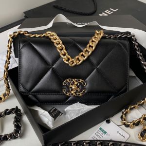 Chanel AP3267 19 Wallet with Chain Strap in Shiny Lambskin Black
