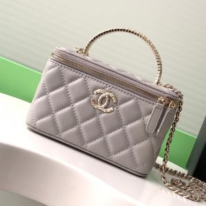 Chanel AP4046 Clutch with Strass Handle in Lambskin Grey
