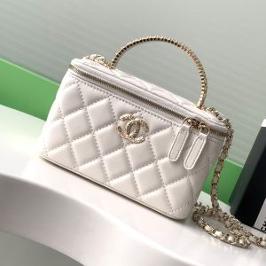 Chanel AP4046 Clutch with Strass Handle in Lambskin White