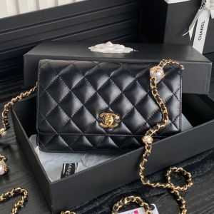 Chanel AP4282 Wallet On Chain in Shiny Lambskin Black