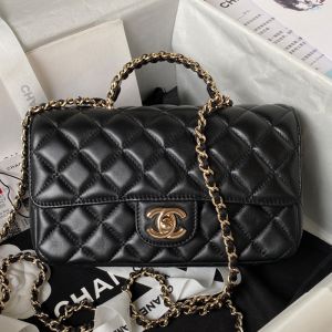 Chanel AS4141 Mini Flap Bag with Top Handle in Lambskin Black