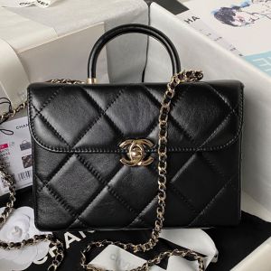 Chanel AS4470 Box Bag with Chain in Calfskin Black