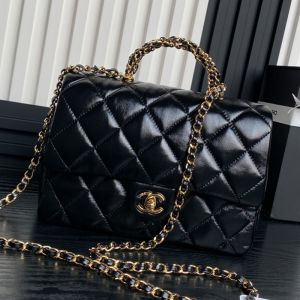 Chanel AS5043 Flap Bag with Twist Chain Handle in Shiny Lambskin Black