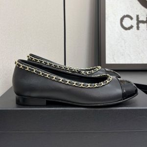 Chanel Ballet Flats with Woven Chain Women in Lambskin and Patent Leather Black