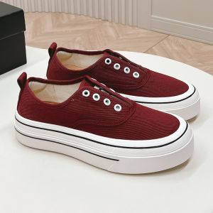 Chanel Biscuit Platform Slip-On Sneakers with Logo Print Women Canvas Burgundy