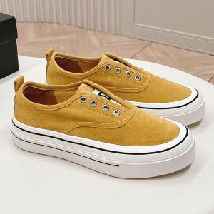 Chanel Biscuit Platform Slip-On Sneakers with Logo Print Women Suede Brown