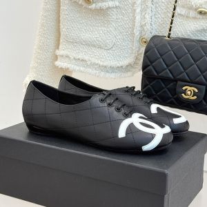Chanel Cambon Ballet Flats with Logo Patch Women in Quilted Lambskin Black/White
