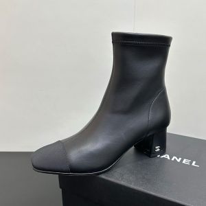 Chanel Color Blocking Zip Ankle Boots Women in Stretch Lambskin Black