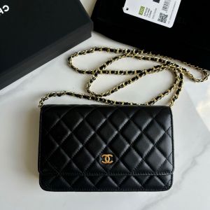 Chanel AP0250 Classic Wallet On Chain in Lambskin Black/Gold