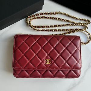 Chanel AP0250 Classic Wallet On Chain in Lambskin Burgundy/Gold