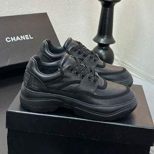 Chanel G35063 Sneakers with Letter Logo Patch Women in Calfskin Black