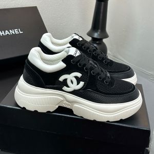 Chanel G38299 Platform Sneakers Women in Mesh and Calfskin Black