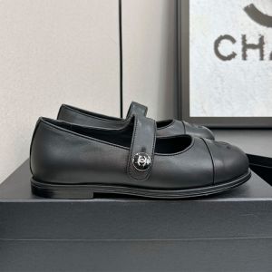 Chanel G46759 Mary Janes with CC Enamel Button Women in Calfskin Black