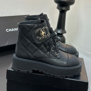 Chanel G45923 Ankle Boots with Woven Chain Logo Buckle Women in Calfskin Black