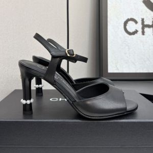 Chanel G46488 Sandals with Pearls Heel Women in Lambskin Black