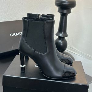 Chanel G46491 Ankle Boots with Pearls Heel Women in Lambskin Black