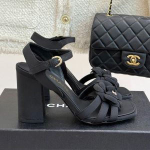 Chanel G46516 Camellia Sandals with CC Logo Women in Grosgrain Black