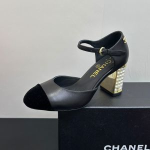 Chanel G46525 Pumps with Pearls Heel Women in Lambskin Black