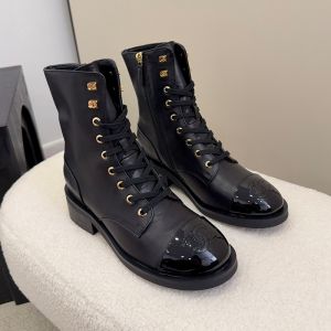 Chanel G46586 Ankle Boots Women in Calfskin and Patent Leather Black