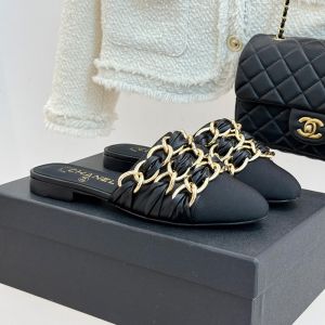 Chanel G46653 Mules with Woven Chain Women in Lambskin and Grosgrain Black