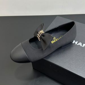 Chanel G46811 Mary Janes with Woven Chain Bow Women in Grosgrain and Calfskin Black
