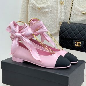 Chanel G46936 Mary Janes with Silk Satin Scarves Women in Lambskin and Grosgrain Pink