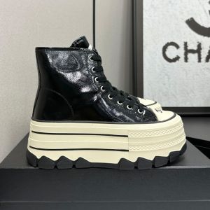 Chanel High-Top Platform Sneakers with Interlocking CC logo Women in Lambskin Black