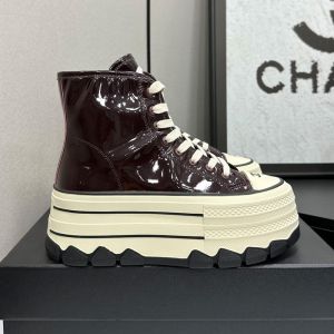 Chanel High-Top Platform Sneakers with Interlocking CC logo Women in Patent Leather Coffee
