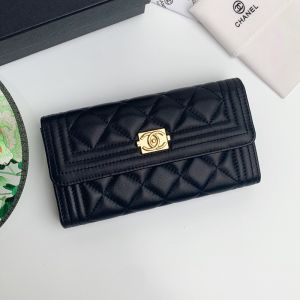 Chanel Boy Flap Long Wallet in Lambskin Black/Gold