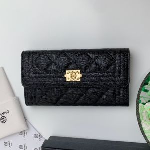 Chanel Boy Flap Long Wallet in Grained Calfskin Black/Gold