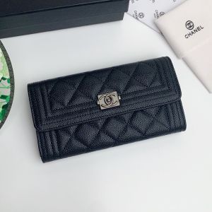 Chanel Boy Flap Long Wallet in Grained Calfskin Black/Silver