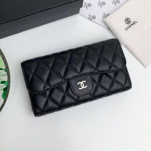 Chanel Classic Long Flap Wallet in Lambskin Black/Silver