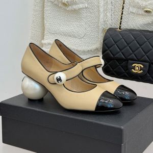 Chanel Mary Janes Pumps with CC Pearl Button Women in Lambskin and Patent Leather Khaki