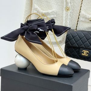 Chanel Mary Janes Pumps with Silk Satin Scarves Women in Lambskin Khaki