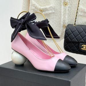 Chanel Mary Janes Pumps with Silk Satin Scarves Women in Lambskin Pink